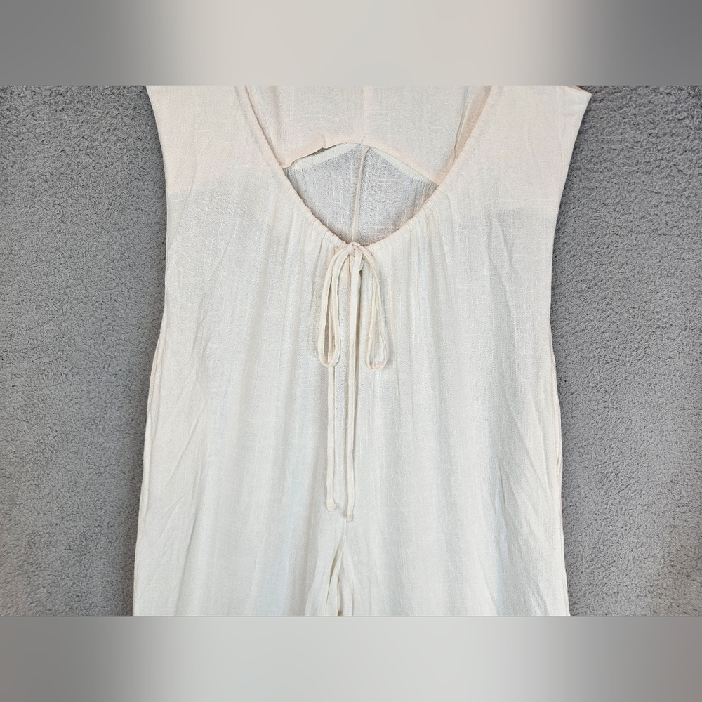 Topshop Jumpsuit Womens Sz 8 Wide Leg Sheer Low Back Beach Wear Oversized Ivory - Picture 10 of 16